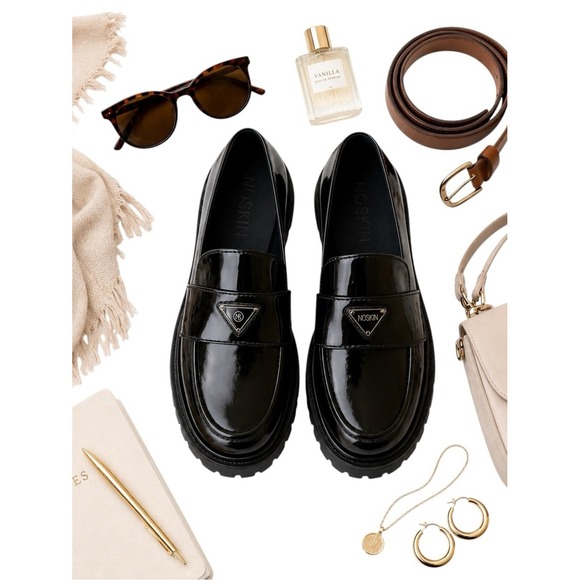NoSkin Shoes - NoSkin Lulie Black Patent Lug Sole Loafers EU 38 US 7.5 New Without Box Chic